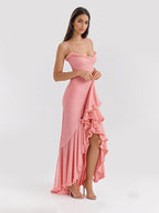 Ruffled Front Party Gown Long Slip Dress For Women 2026