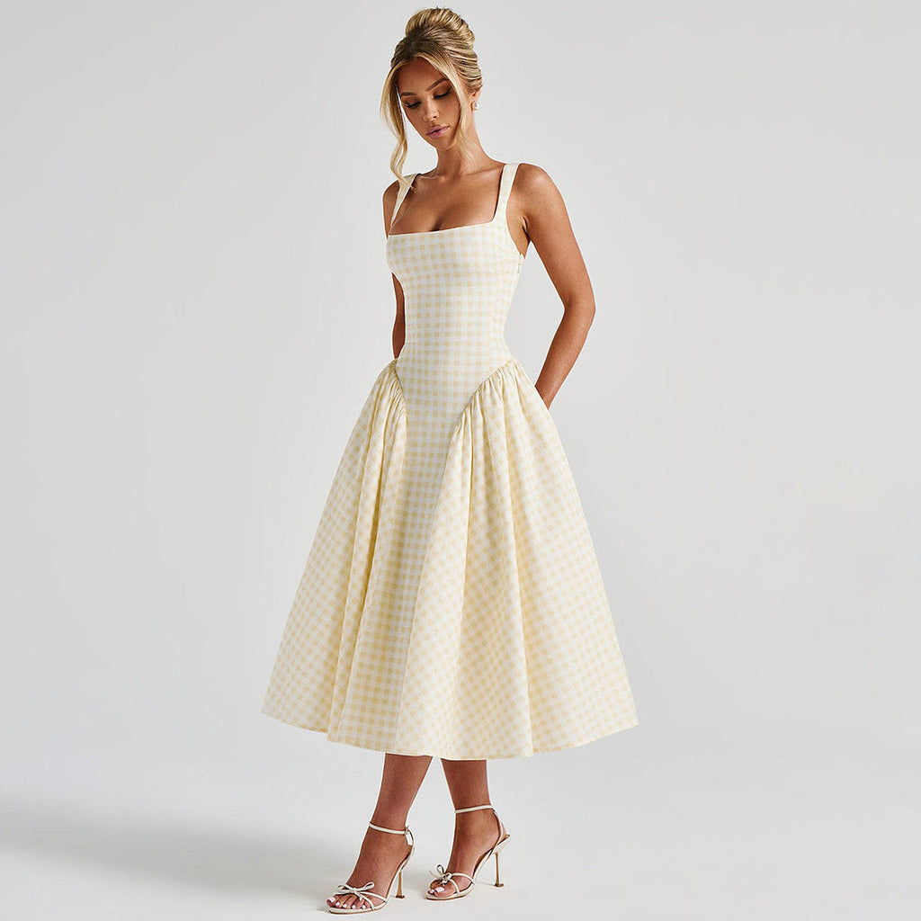 Plaid Print Waist Sling Dress
