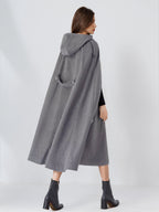 Wool Blend Cape Coat For Women Hooded Gray Oversized Long Poncho Outerwear 2026