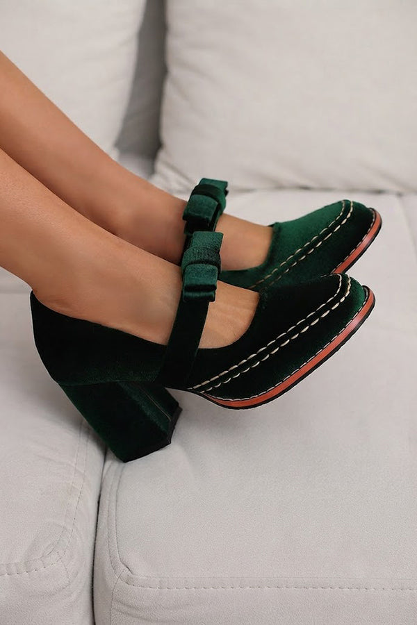 Square-toe Bow High Heels