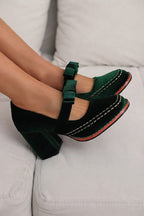 Square-toe Bow High Heels
