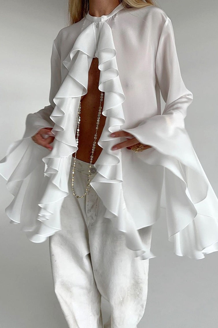 Ruffled Long-Sleeve Elegant Blouse