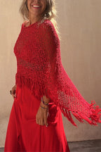 Sunset Breeze Hollow Out Tassel Knit Cover-up Top