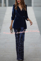 Diva Sequin High Rise Elastic Waist Flare Pants