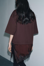 Stylish Round Neck Short-sleeved Patchwork Lace Hem Loose T-shirt