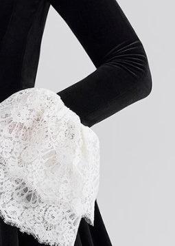 Velvet Lace Ruffle Collar Bell Cuff Ruched Corset Mini Dress