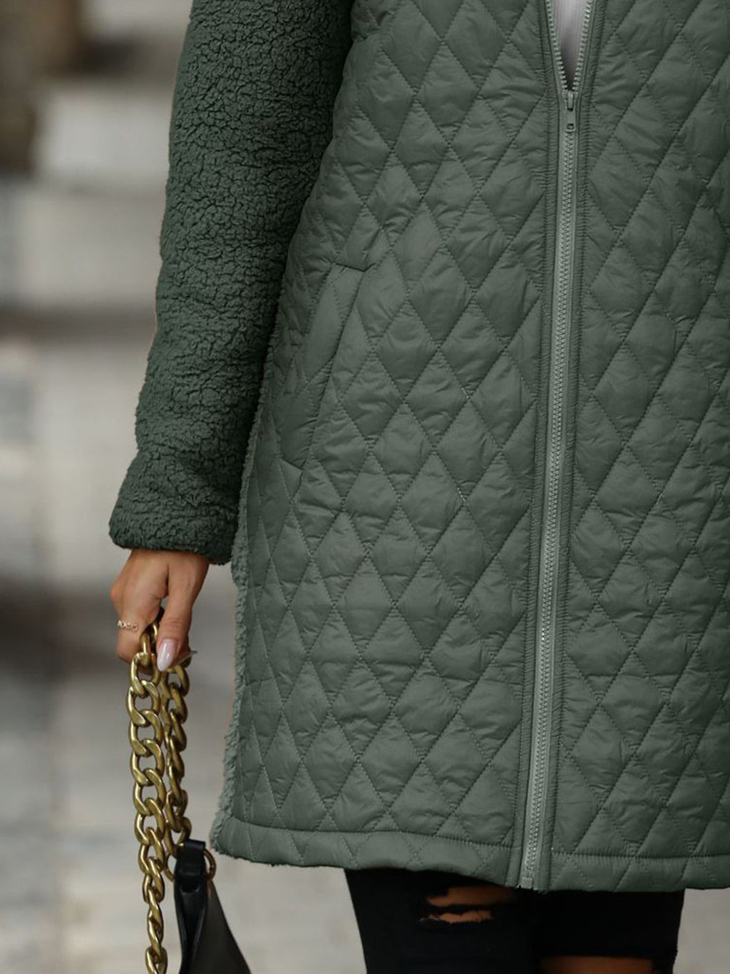 | Structured long-sleeved zip-up hooded coat