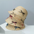 Bowknot Decor Straw Bucket Hat