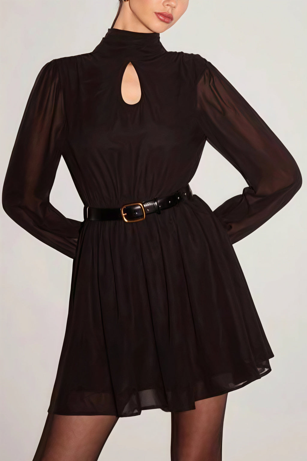 Black Backless Long Sleeve Mini Dress