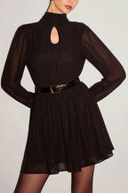 Black Backless Long Sleeve Mini Dress