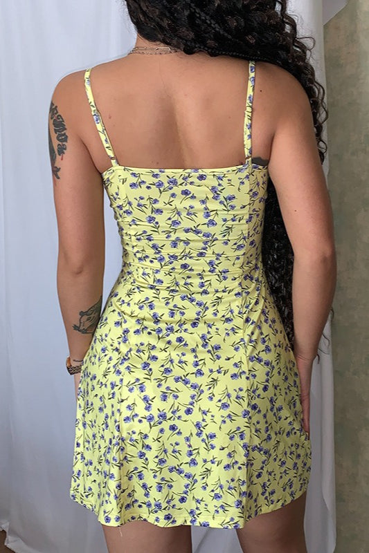 Spaghetti Strap Sweetheart Bustier Ditsy Floral Print Bodycon Mini Dress
