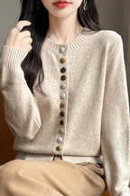 Color Button Solid Velvet Cardigan