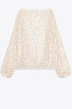 Maja Knit Sequin Hollow Out Wide Neck Balloon Sleeve Loose Cover-up Top