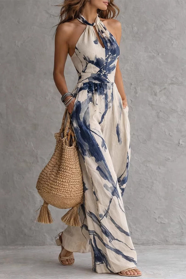 Cobalt Muse Halter Wide-Leg Jumpsuit
