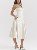 Vintage Solid Cami Midi Dress