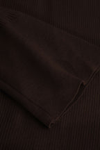 Rib Knit Polo Collar Button Front Flared Cuff Maxi Dress