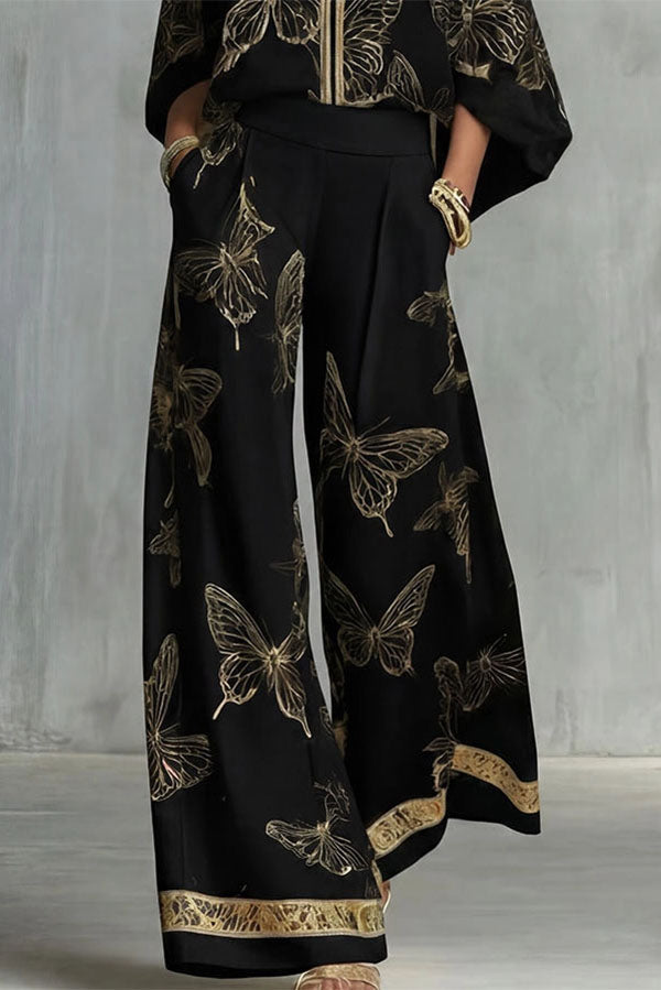 Flowy Butterfly Pattern Two-Piece Set