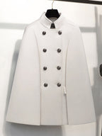 Woolen Poncho Coat Stand Collar Double Breasted Women Cape Outerwear