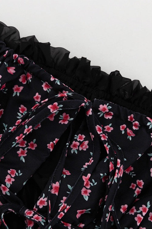 Chiffon Patchwork Strapless A Line Floral Dress