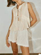 Tie strap cotton and linen vest