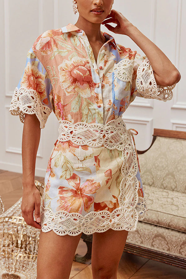 Amalfi Crochet Floral Linen Matching Set