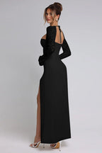 Lace Sleeve Sweetheart Bustier High Split Maxi Gown