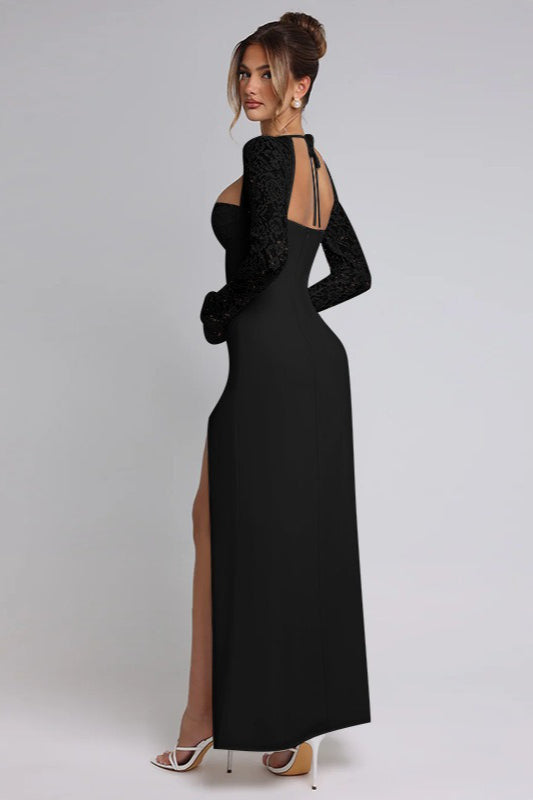 Lace Sleeve Sweetheart Bustier High Split Maxi Gown