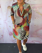 Salomé Boutique Slimming Dress with a Colorful Print Elevated Occasion Wear