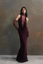 Sexy Halter Neck Deep V Bodycon Maxi Formal Dress