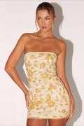 Strapless Sequin Floral Embroidered Mesh Bodycon Mini Dress