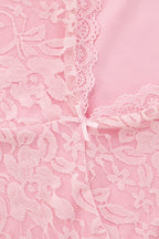 Lace Deep V-Neck Bow Detail Bell Sleeve Asymmetrical Ruffle Hem Mini Dress