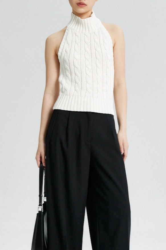 Cable Crochet Halter Knit Top