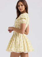 Floral Dress Mini Dresses In Butter Yellow With Short Sleeves And V-Neck For Summer 2026