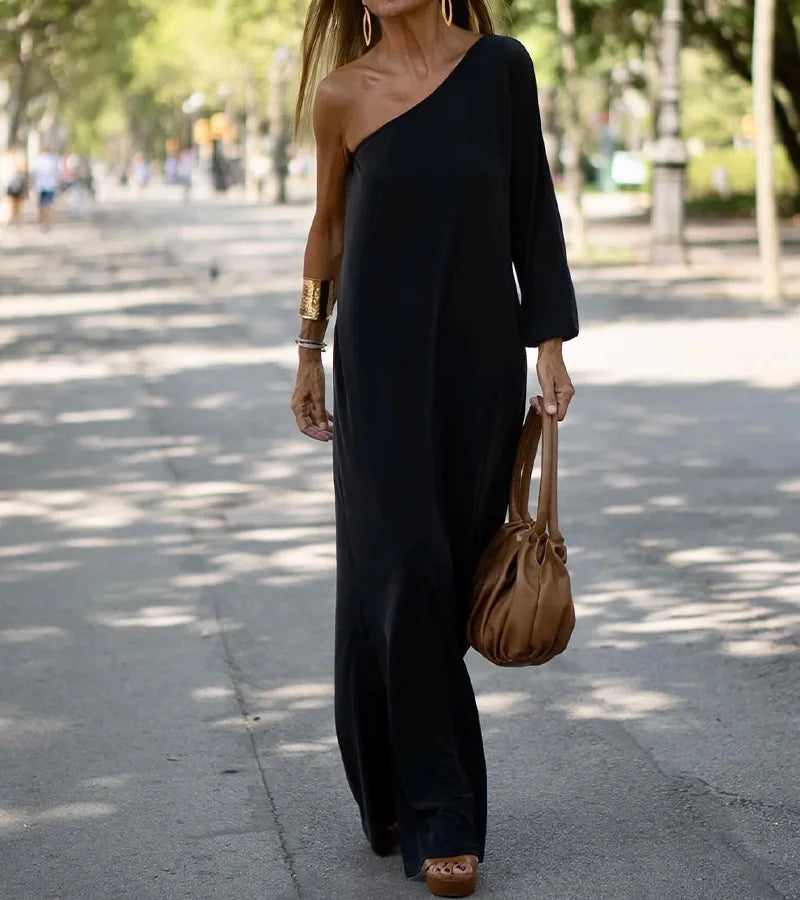 Abigail Elevated Elegantly Flowing One Shoulder Dress Everyday Luxe Edit