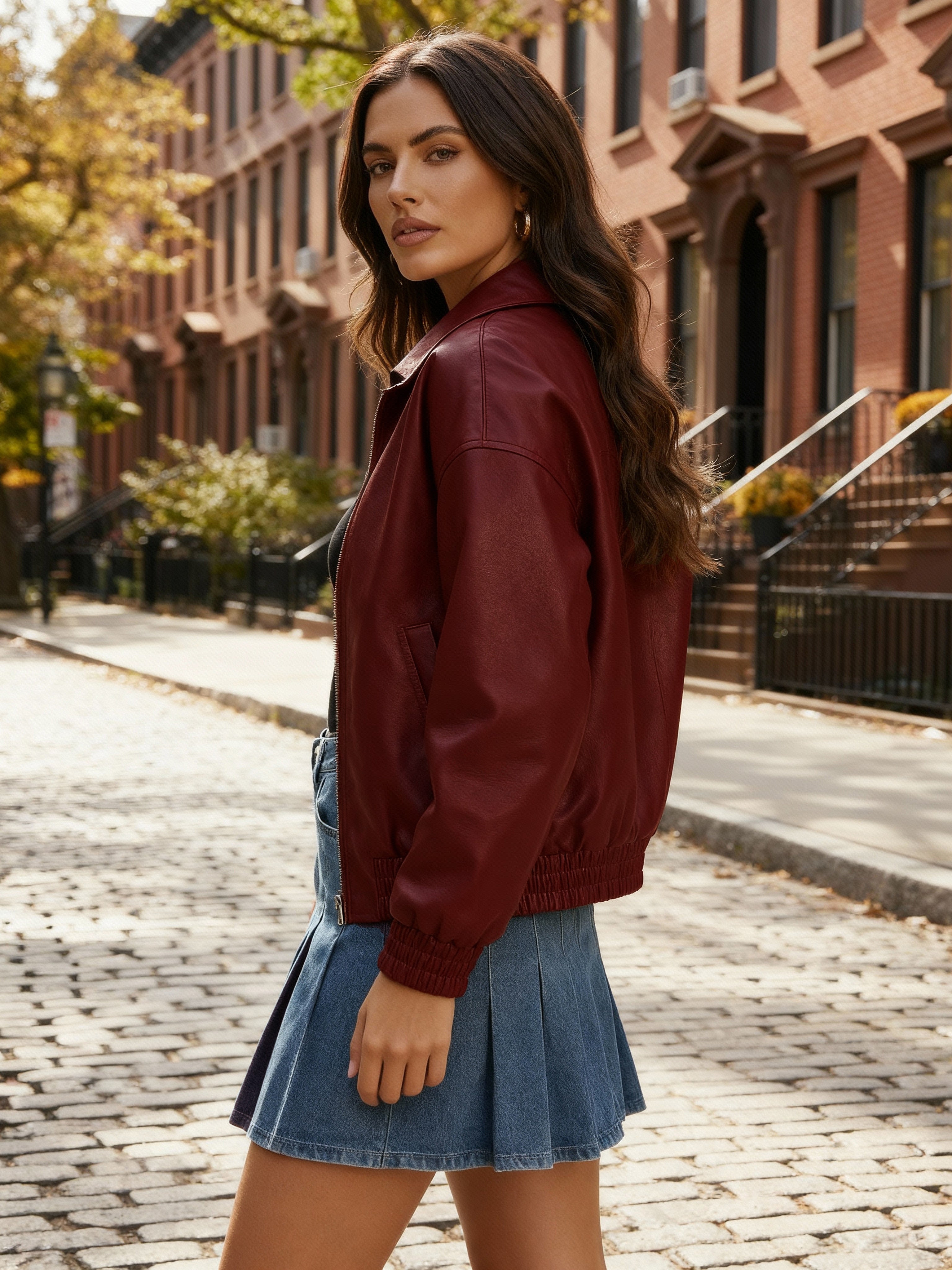 Vintage Oversized Faux Leather Bomber Jacket With Elastic Hem For Women 2026
