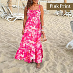 Floral Print Smocked Bodice Spaghetti Strap Tiered Maxi Dress