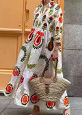 Suzani Floral Embroidery Tiered Collar Long Sleeve Maxi Shirt Dress