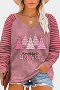 Blue Zone Planet | Plus Size MERRY CHRISTMAS Striped Long Sleeve T-Shirt