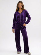 Velour Wide Leg Casual Fit Tracksuit For Women 2026