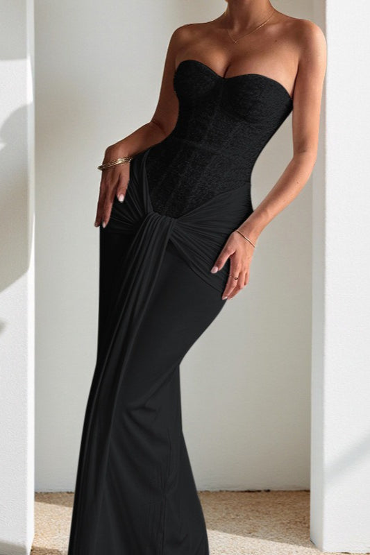 Sequin Strapless Sweetheart Corset Bustier Draped Maxi Gown