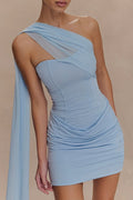 Strapless Ruched Mesh Panel Bodycon Mini Dress