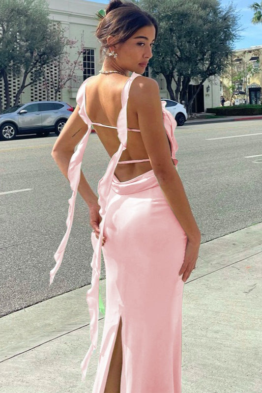 Square Neck Ruffle Strap Ruched Waist Mermaid Maxi Dress