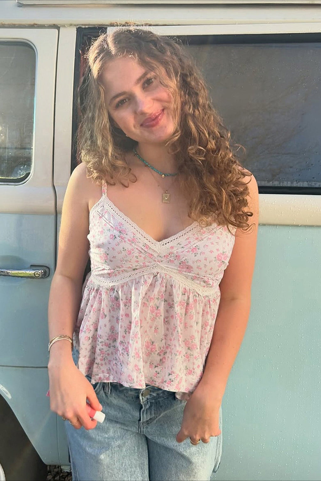Sweet Floral V Neck  Backless Crop Top