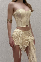 Chic Solid Tube Top Low Waist Mini Skirt Set