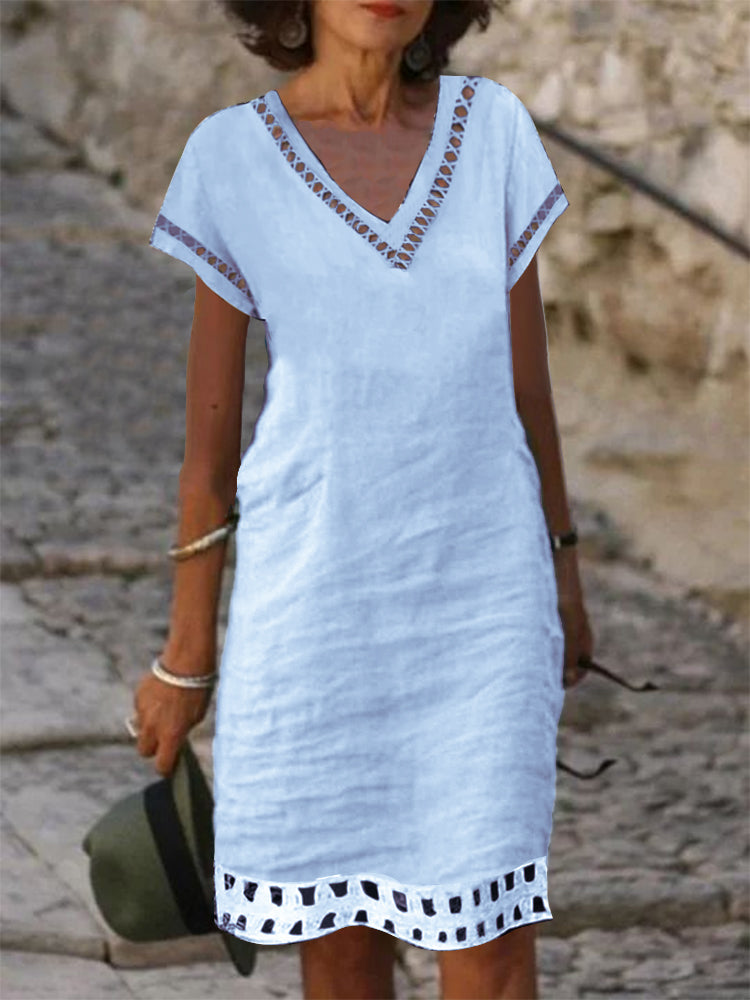 Casual Solid Color Lace Patchwork  Dress
