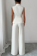 Solid Asymmetric Two Piece Vest Pants Set