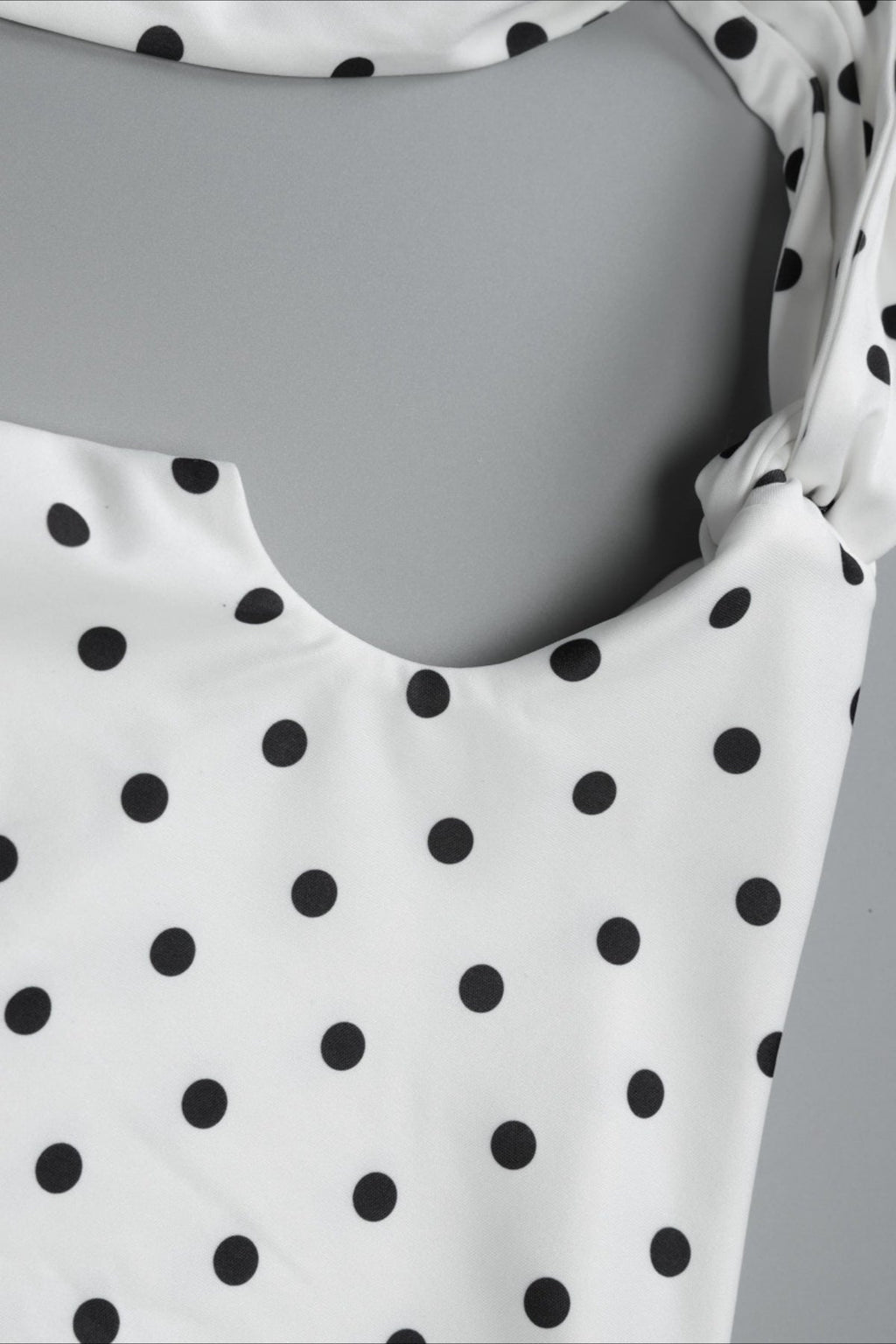 Boat Neck Polka Dot Asymmetric Shoulder Tie Detail Bodycon Mini Dress
