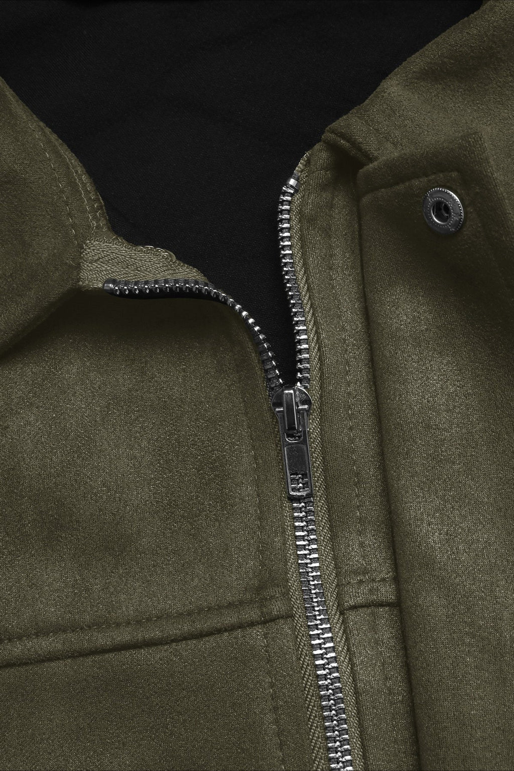 Lapel Collar Suede-Look Bomber Jacket