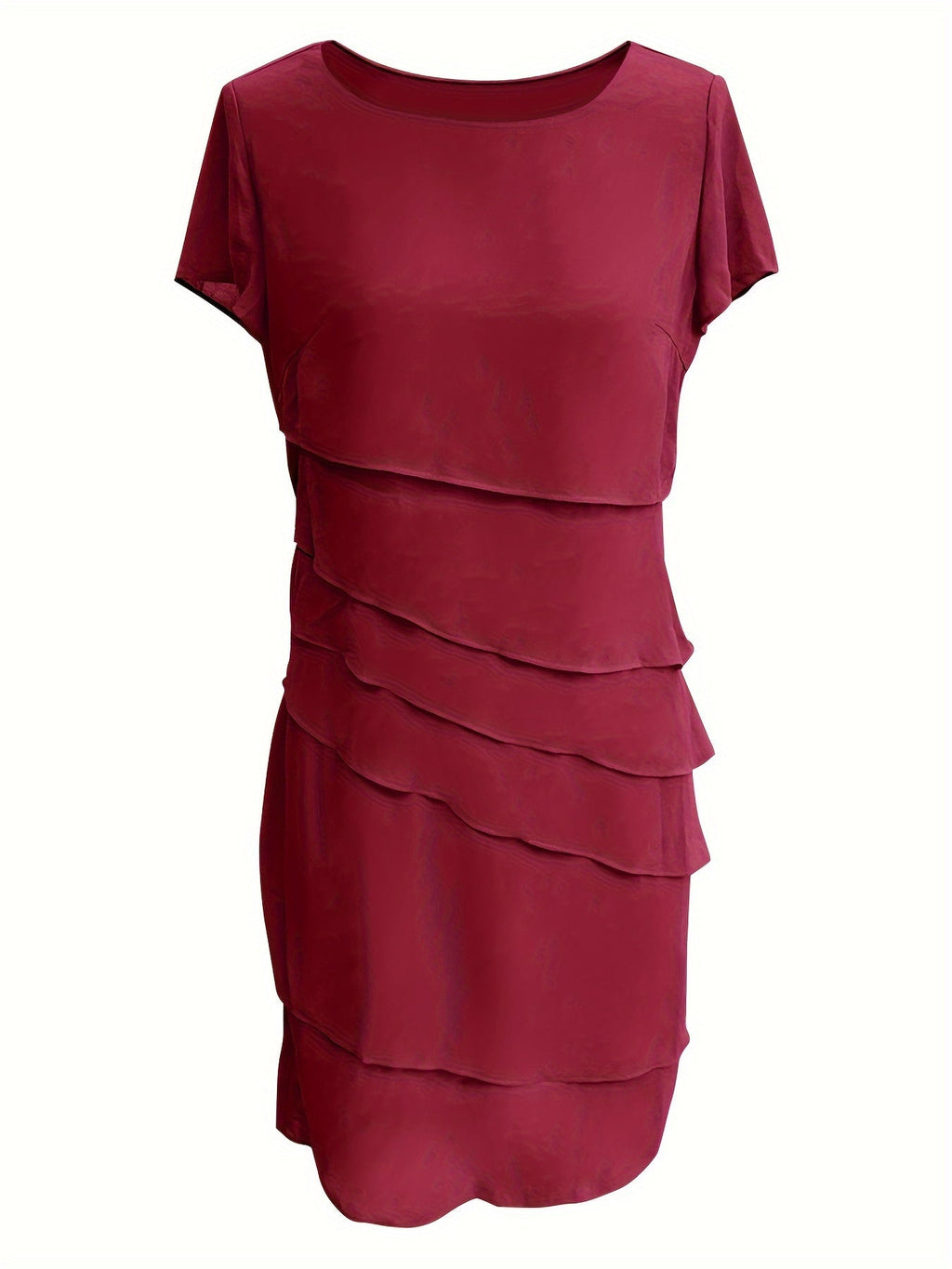 Cecilia Boutique Cotton Layered Trim Round Neck Short Sleeve Evening Dress for Women Chic Silhouette Collection