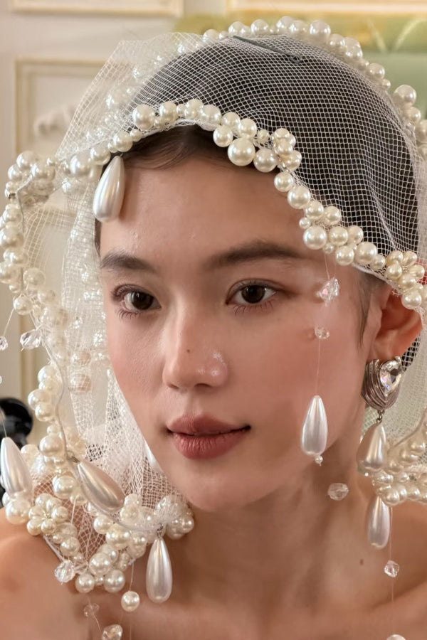 Elegant Retro Pearl Tassel Veil